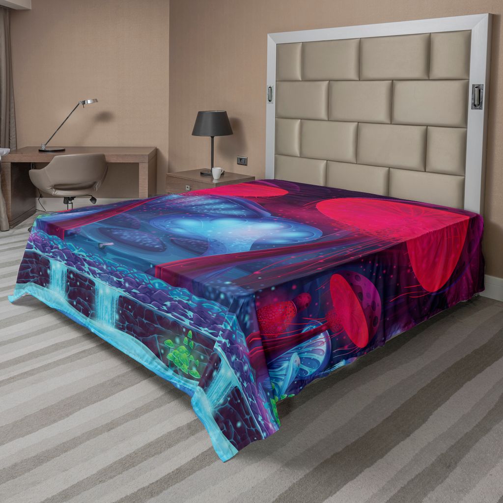 ABAKUHAUS Pilz Bettlaken, Magische Pilze mit Autentische Illustration Verzaubert Wald Psychedelisches Muster, weiches bequemes oberes Bettlaken fü...