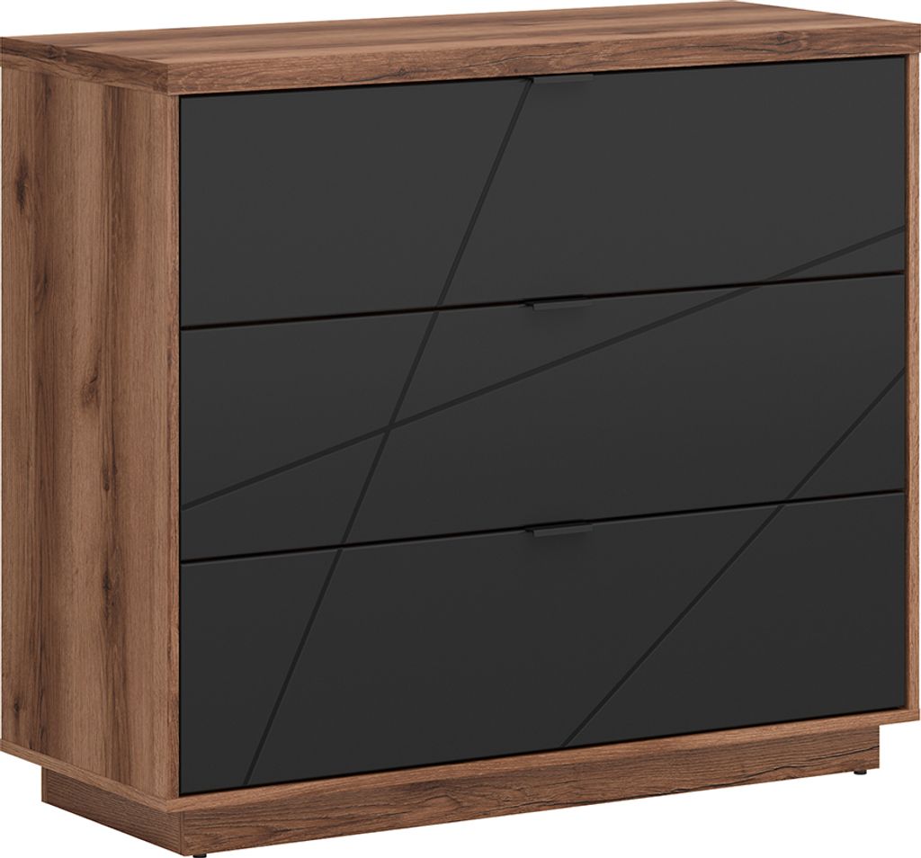 Kommode Sven mit 3 Schubladen, Weiß und Holzoptik, 106cm Produktbild 