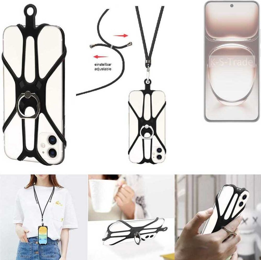 K-S-Trade 3in1 Handykette Handyband Handykordel Halsband Smartphone-Ring Handy-Ring kompatibel mit Oppo Reno12 CPH2625 Fingerhalterung Handyring