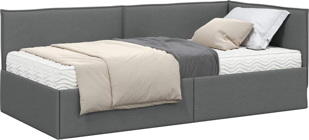 vidaXL Eckbettgestell mit Matratze mit Kopfteil 2 pcs Grau Samt