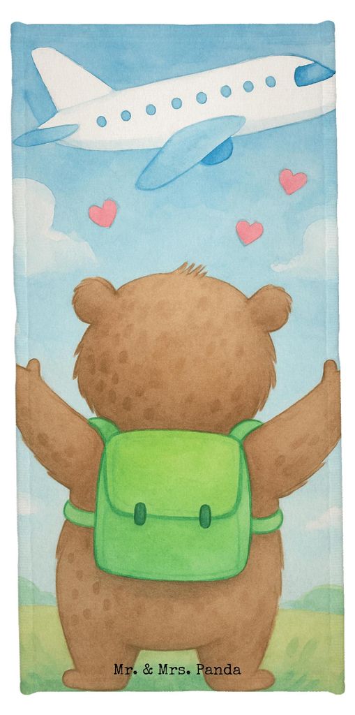 Mr. & Mrs. Panda Handtuch Bär Flugzeug Design - Weiß - Geschenk, für Partner, Freundin, Valentinstag, Freund, Frauen, Hochzeitstag, Frottier, Du...