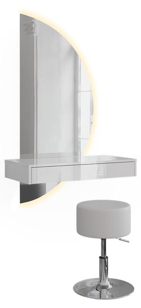 Schminktisch Vicco Sherry Weiß Hochglanz 81.4 cm mit LED-Spiegel und Hocker, Model 61310
