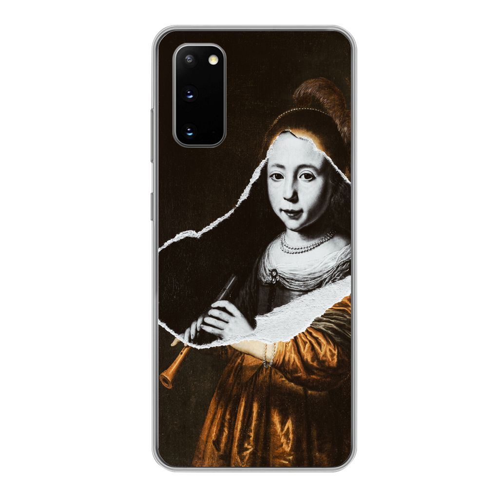 MuchoWow Handyhülle Schutzhülle Hülle für Samsung Galaxy S20 Elizabeth-Spiegel - Dirck Dircksz Santvoort - Schwarz - Weiß Silikon Softcase H...