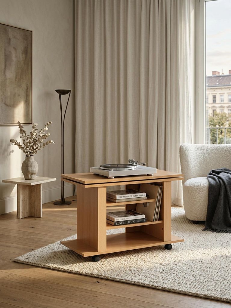 TV HiFi Bank OREGON Buche Fernsehtisch drehbar & rollbar 75 Produktbild 