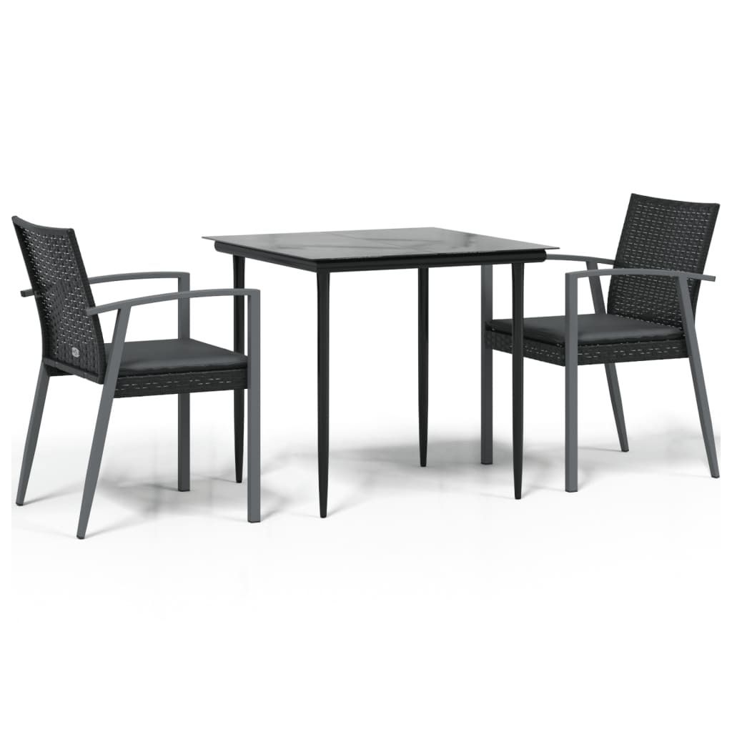 3-tlg. Garten-Essgruppe mit Kissen Poly Rattan und Stahl