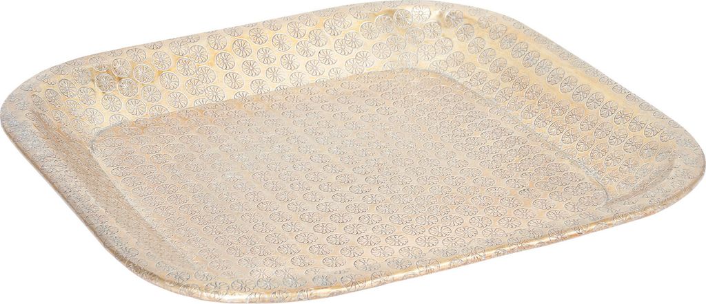 Orientalisches Tablett aus Aluminium Jamira 34cm | Marokkanisches Teetablett in der Farbe Gold | Orient Goldtablett goldfarbig | Orientalische Deko...