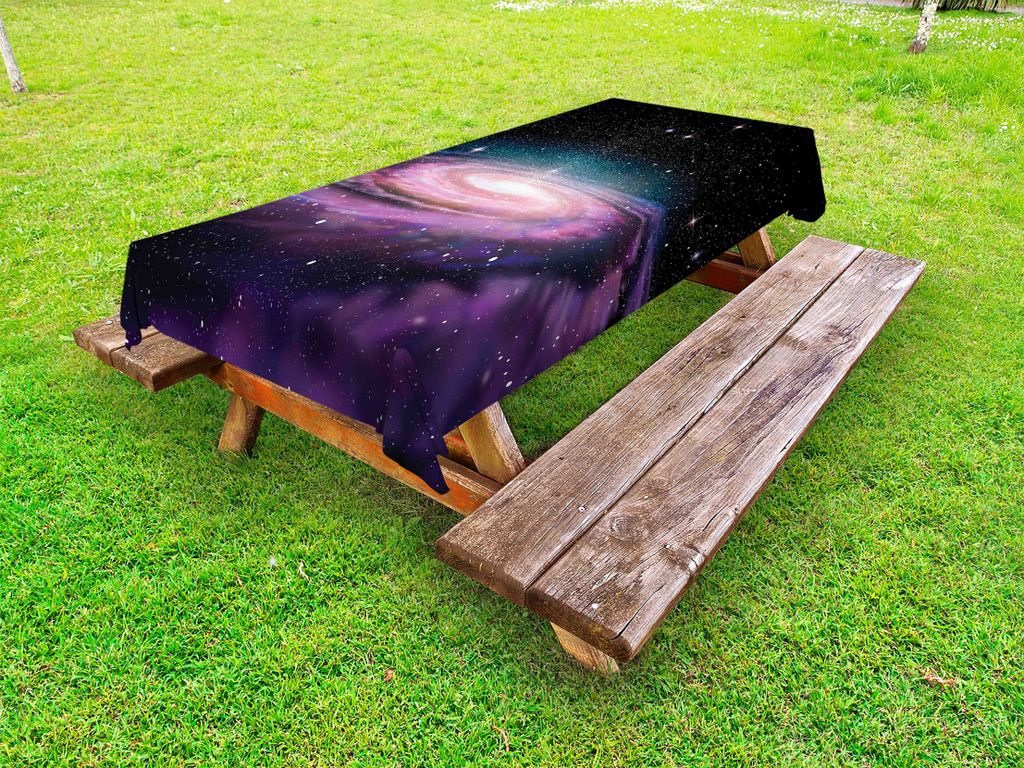 ABAKUHAUS Galaxis Tischdecke Outdoor, Spiralgalaxie im Weltraum Andromeda-Nebelfleck-Stern-Staub-Universum-Astronomie-Druck, Mauve Schwarz, 145x265cm