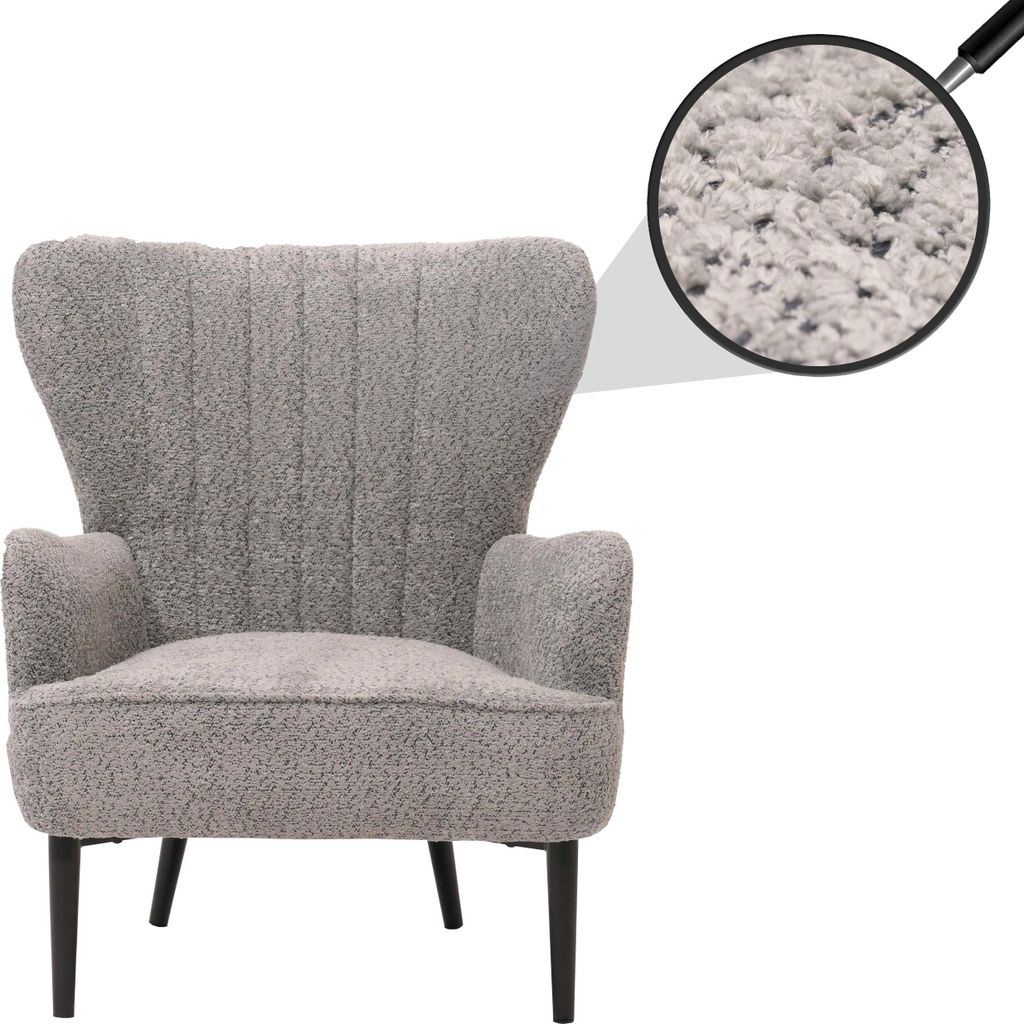 Lounge-Sessel MCW-K37, Cocktail-/Ohrensessel Polsterstuhl Retro Vintage Stoff Chenille (500g/m²) grau