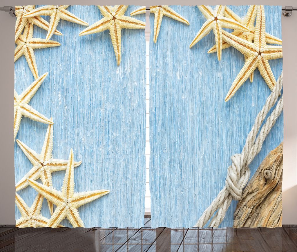 ABAKUHAUS Jahrgang Rustikaler Gardine, Maritime Beach Shell, Schlafzimmer Kräuselband Vorhang mit Schlaufen und Haken, 280 x 175 cm, Babyblau Elfe...