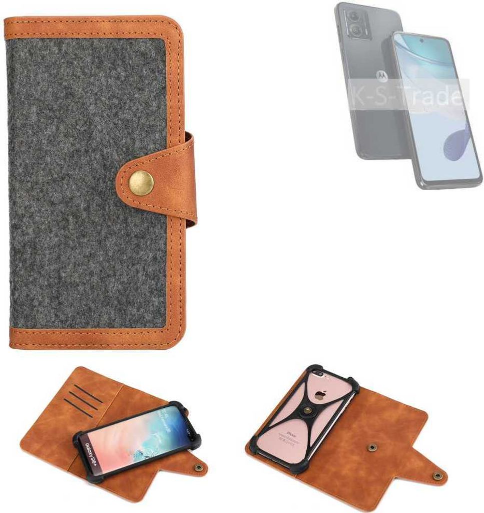 K-S-Trade Schutzhülle Handyhülle kompatibel mit Motorola Moto G53 5G Filz Hülle Kunst-Leder dunkelgrau braun (1x)
