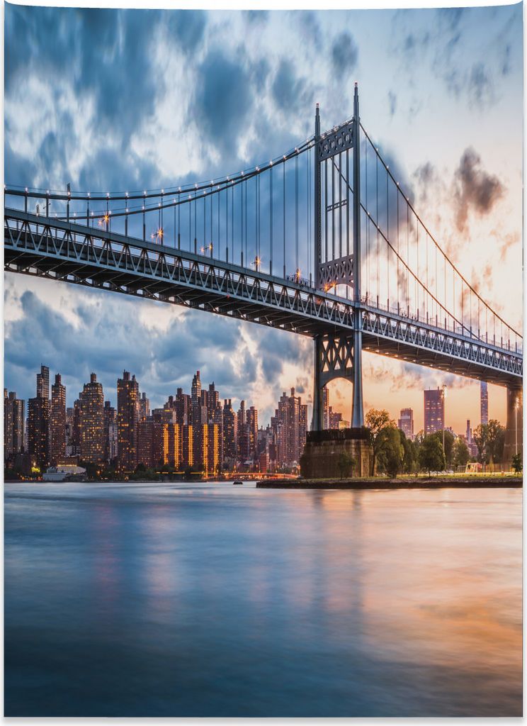 Abakuhaus New York Wandteppich, Kennedy Tribo aus Weiches Mikrofaser Stoff Kein Verblassen Klare Farben Waschbar, 110 x 150 cm, Orange Pfirsich Blau