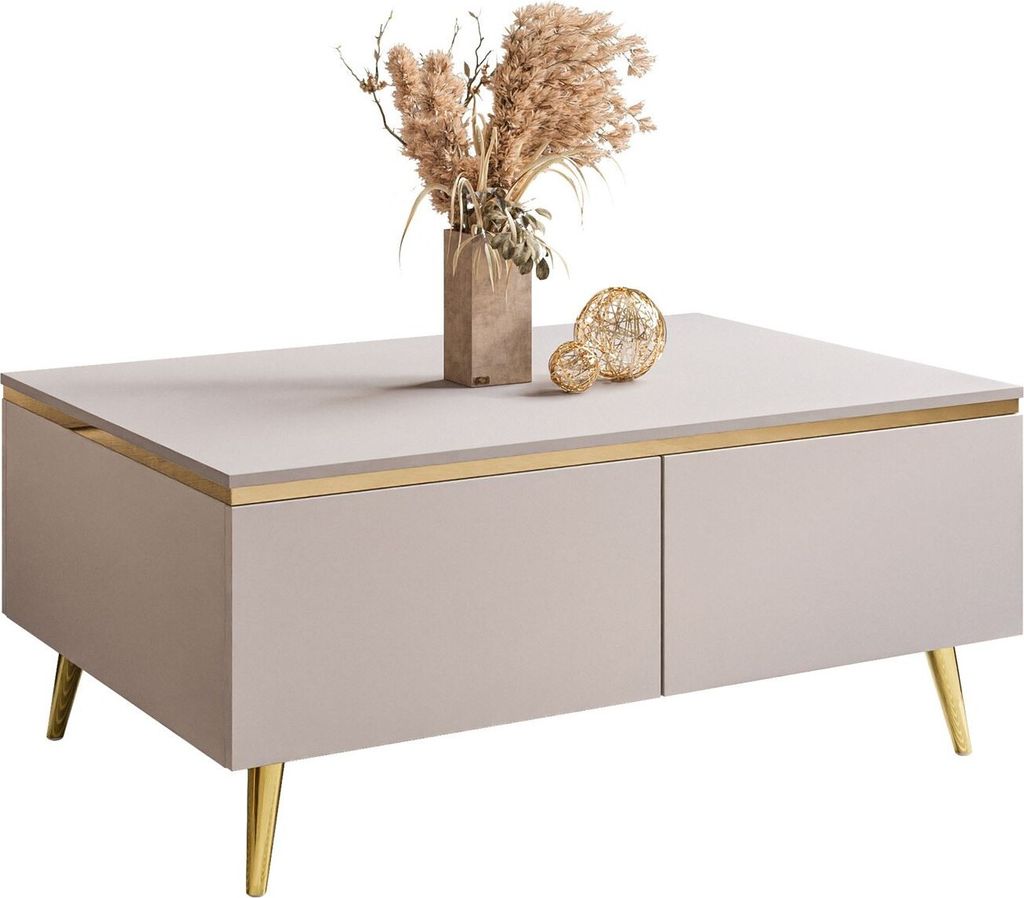Couchtisch AURORA KASCHMIR mit Staufach mit schräge gold Produktbild 