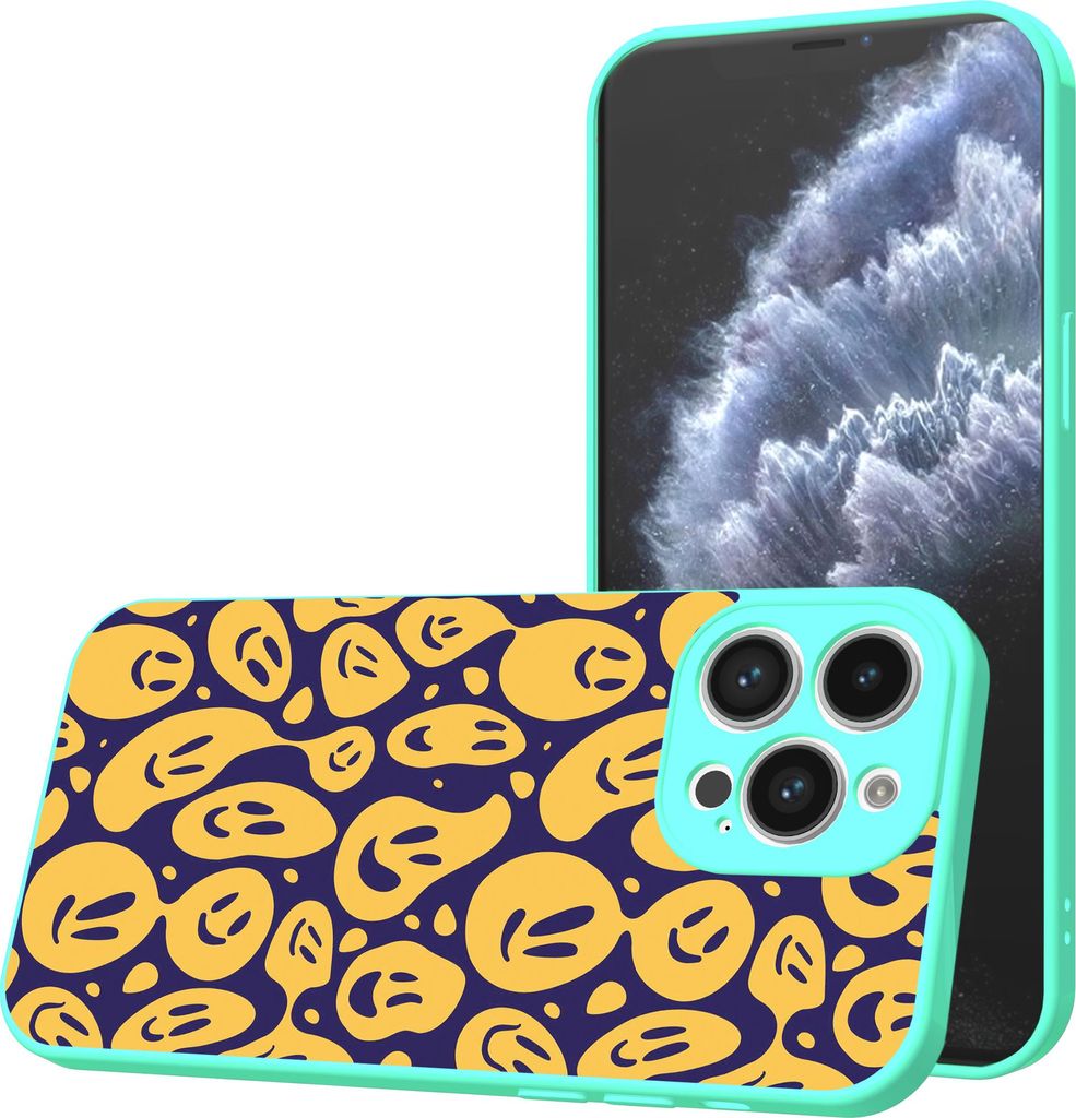 Smartphonica Handyhülle Geeignet für iPhone 11 Pro Max mit Smiley und Emoji Druck - TPU Back Cover Case Smiley und Emoji Design - Türkis