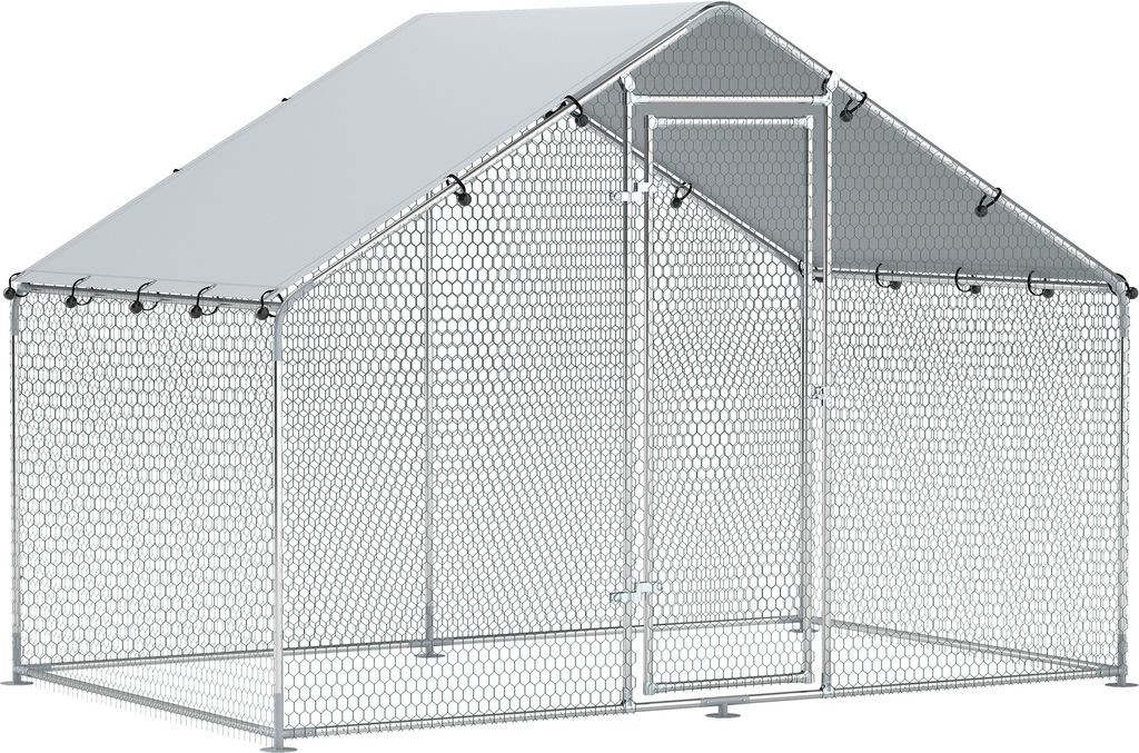 PawHut Hühnerstall Freilaufgehege 3x1,7x1,9 m mit Schloss Verzinkter Stahl Hühnerhaus mit Wasserdichtem, Anti-UV Dach Freigehege Outdoor Geflüge...