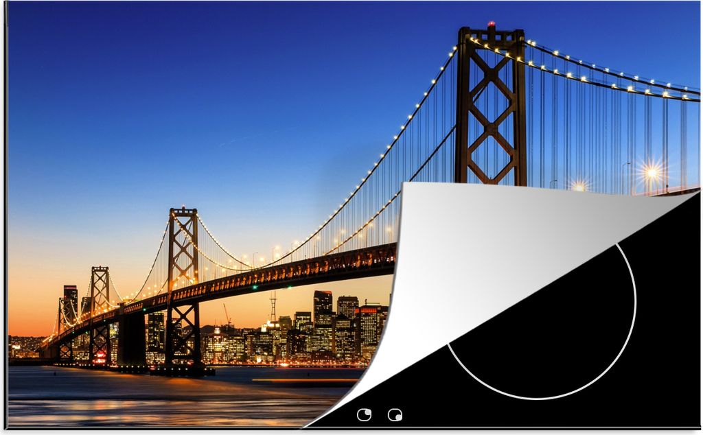 KitchenYeah Herdabdeckplatte Brücke - San Francisco - Skyline , 81x52cm, Küche Deko, Glaskeramikkochfeld Herdabdeckung, Abdeckplatte fùr Kochfeld