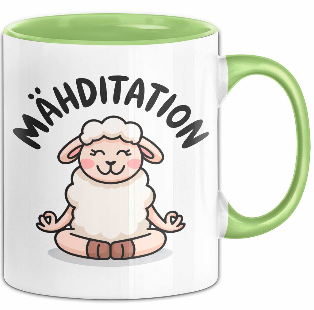Schaf Tier Bauer Tasse Becher Geschenk Lustige Geschenkidee Spruch Mahditation (Grün)