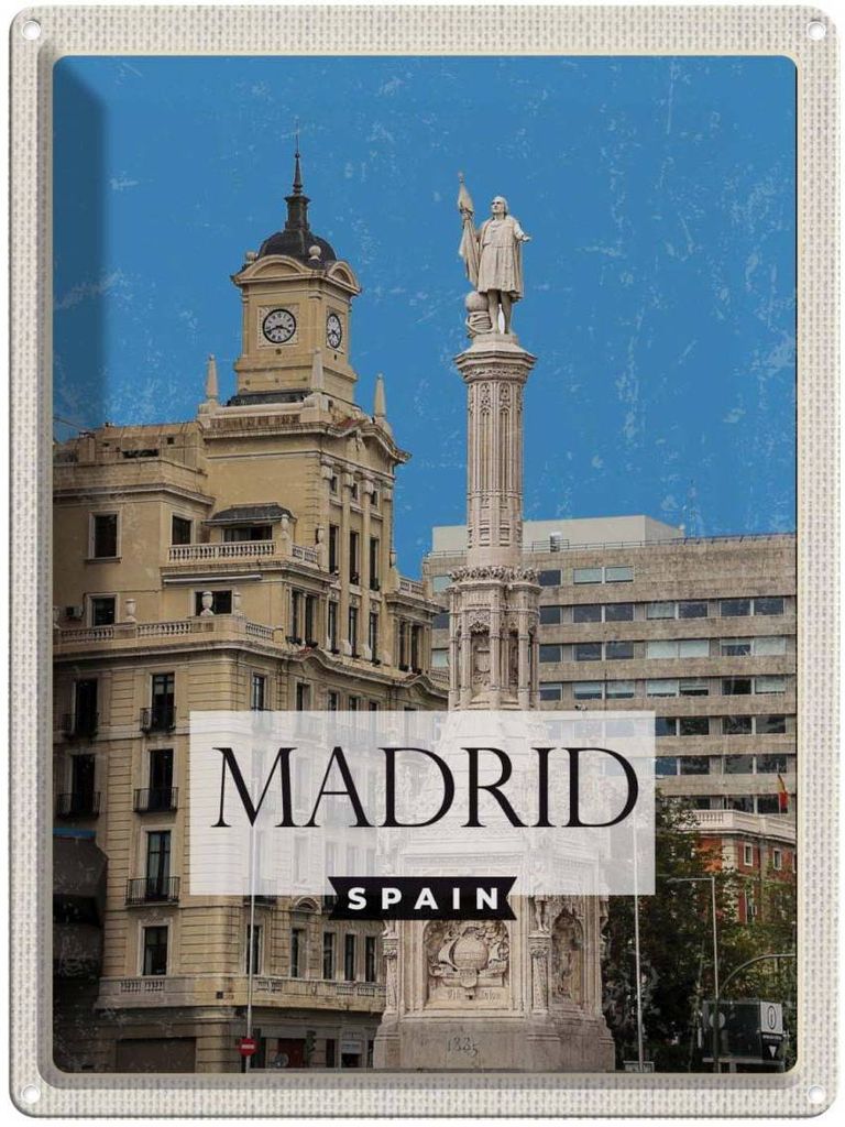 vianmo Blechschild 40x30 cm Madrid Spanien Panorama Bildmotiv Reisemotiv Abenteuer Reisen Straße Stadt Urlaub