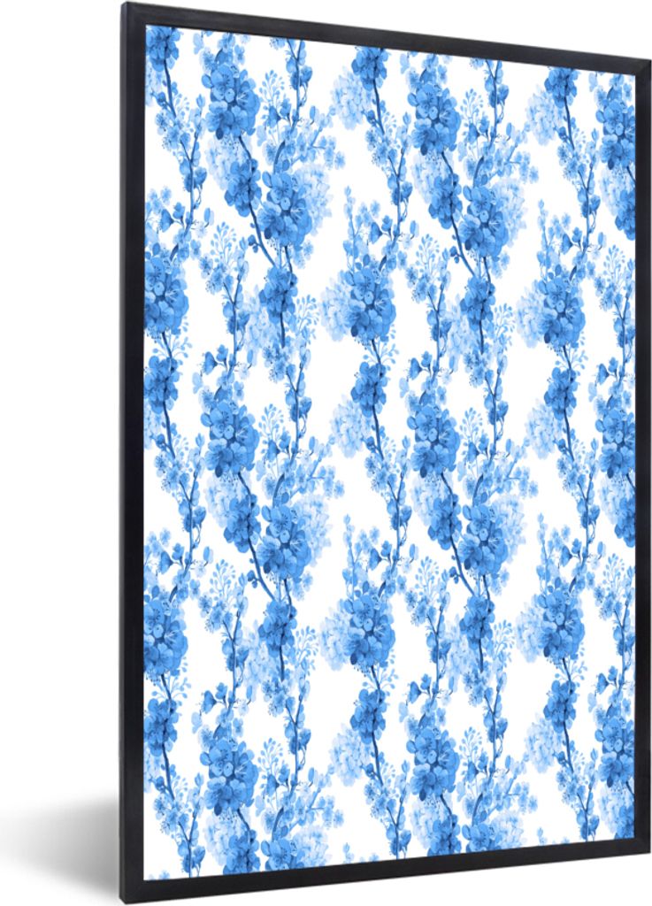 MuchoWow MuchoWow Gerahmtes Poster Blumen - Blau - Hortensie 60x90 cm - Poster mit zchwarzem Bilderrahmen - Kunst