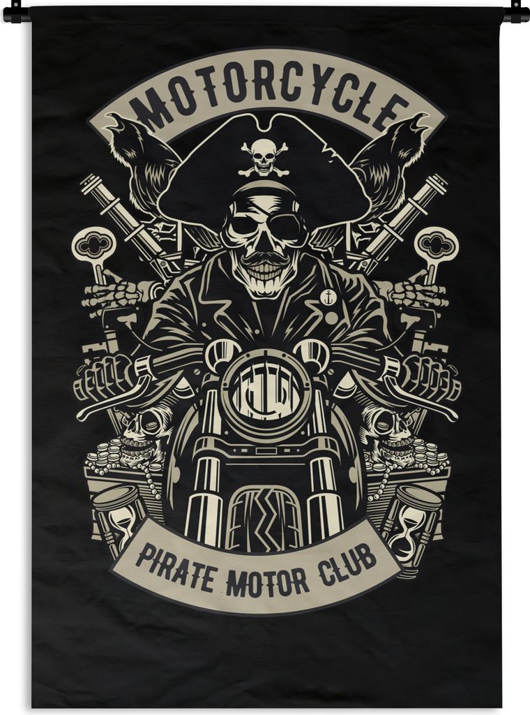 MuchoWow Wandteppich Wandbehang Piraten - Motor - Retro - Zeichnung 60x90 cm Tapisserie Dekoration Wandtuch - Foto-Teppich - Abwaschbar