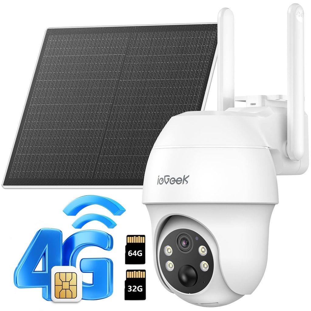 4G LTE überwachungskamera mit sim karte outdoor Solar kamera 2K 360° Kabellose Überwachung mit Akku Außenkamera ohne WLAN mit 32G&64G Karte