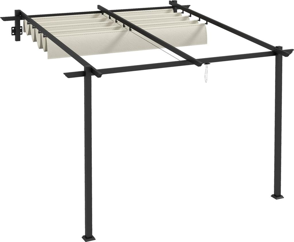 Pavillon Ca. 3 X 3 M Pergola Winddichte Terassenüberdachung, Terrassendach Wandmontage, Verstellbares Dach, Für Garten, Terrasse, Creme