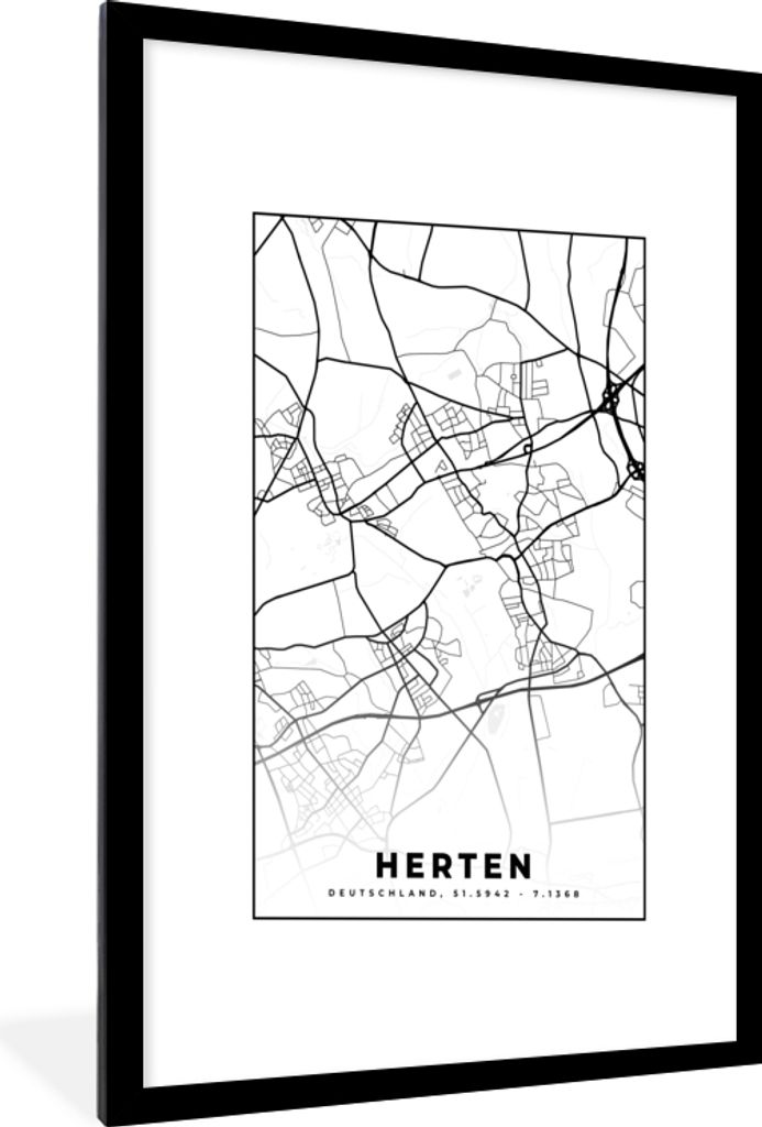 MuchoWow Gerahmtes Poster Hirsche - Karte - Stadtplan 60x90 cm - Poster mit Schwarzem Bilderrahmen Wandposter Rahmen Foto Bilder - Dekoration - W...