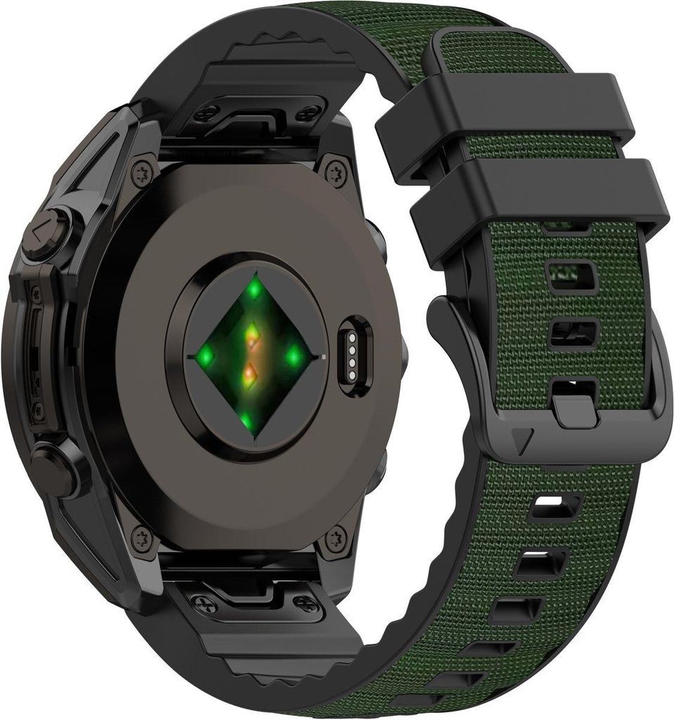 FFO2World Silikon-Nylon-Hybridarmband für Garmin Fenix 5x–8, Enduro 1–3 – QuickFit 26 mm – Komfortabel, langlebig – Grün