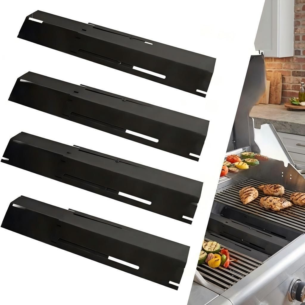 Gasgrill Brennerabdeckung, emaillierter Hitzeschild, verstellbar 11,75–21 Zoll, 4-teiliges Set, schwer & robust, schützt Brenner & verteilt Hitze