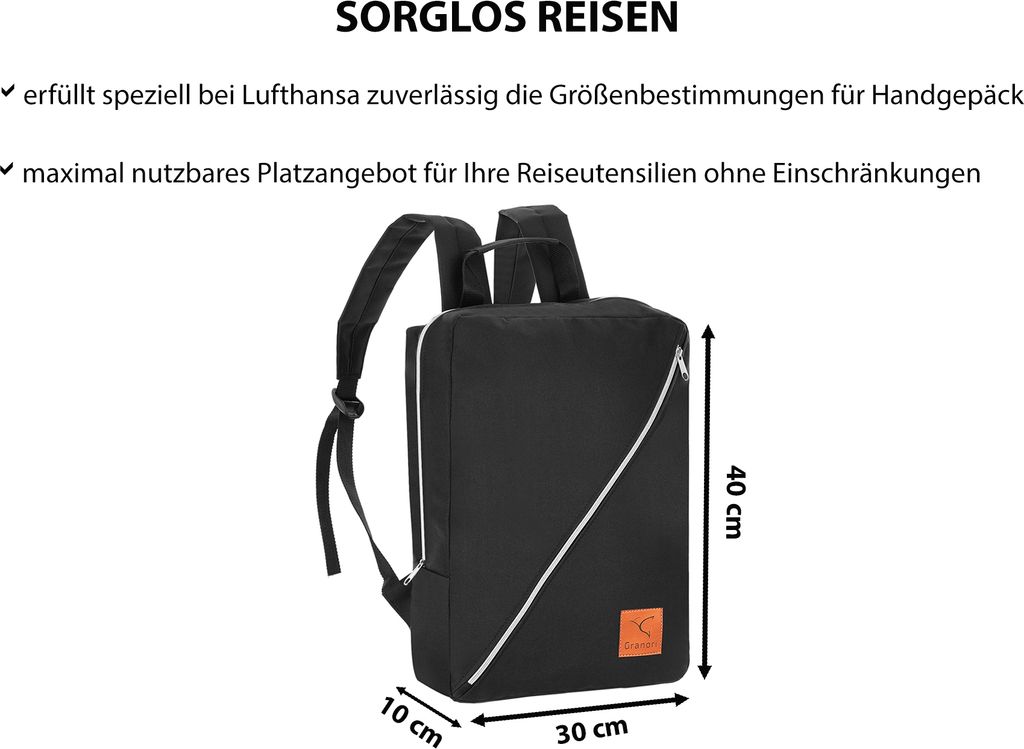 Granori Handgepäck Rucksack 40x30x10 cm schwarz
