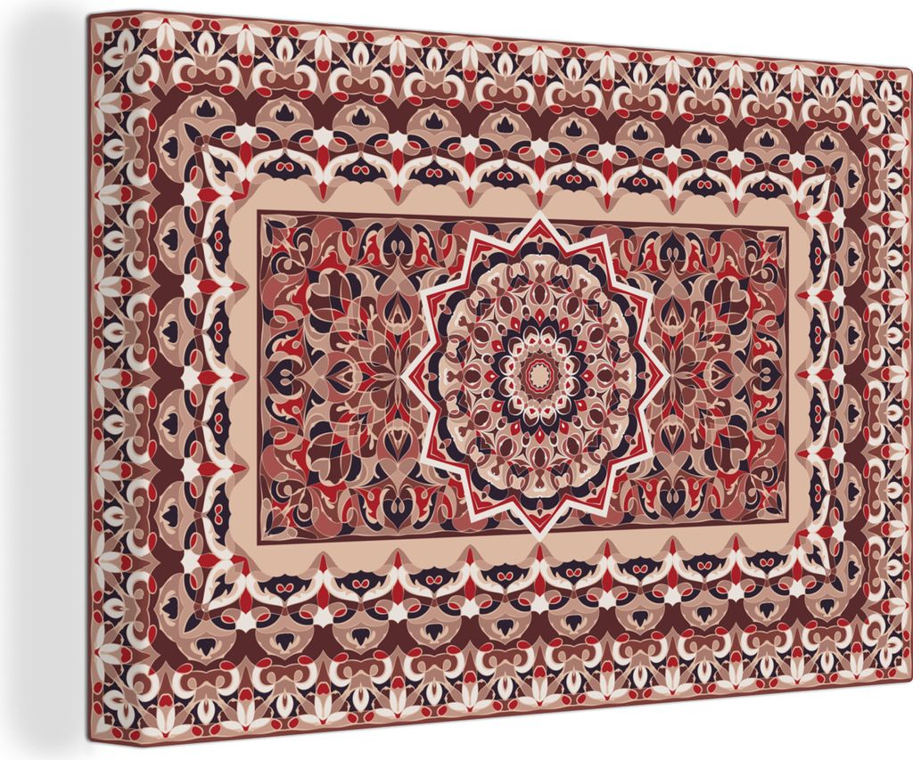 OneMillionCanvasses - Leinwandbilder - 150x100 cm, Persische Teppiche - Teppiche - Mandala - Rot, Wandbilder Kunstdruck Wanddekoration