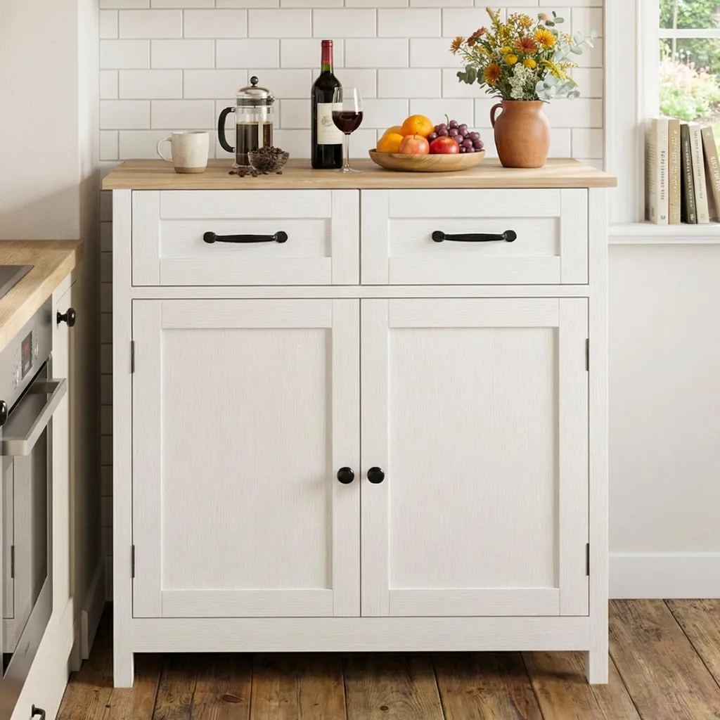 Buffet de Cuisine avec Plan de Travail : Commode de Rangement Marron