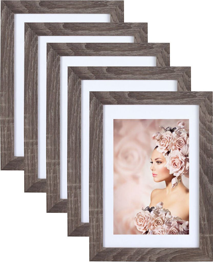 5er Pack Holz Bilderrahmen Foto Plexi Rahmen Acryl Collage Wanddeko Poster S215 - Farbe: Eiche Hell | Format: 50x50