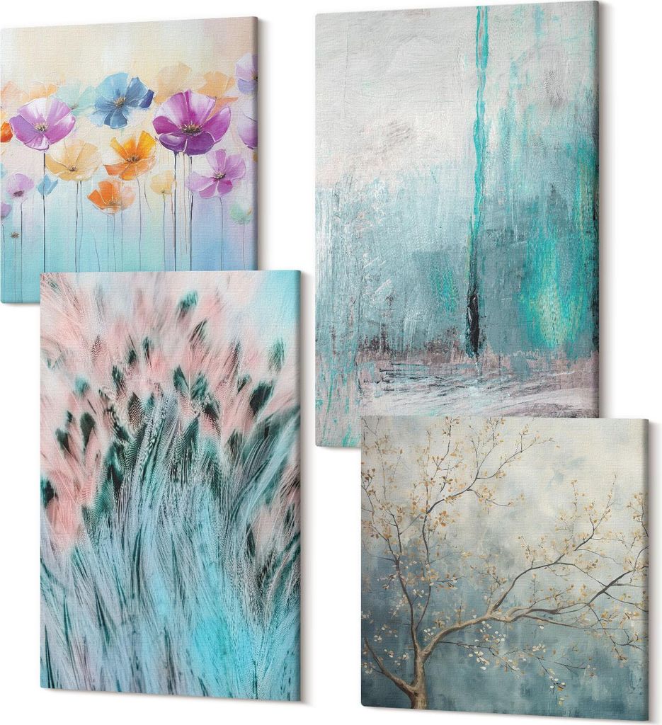 Leinwandbild Set 4-teilig – Modernes Wandbild – Polycanvas Kunstdruck – Abstrakte Bilder – Hochwertige Wandkunst – 2x 40x40 cm + 2x 40x60...