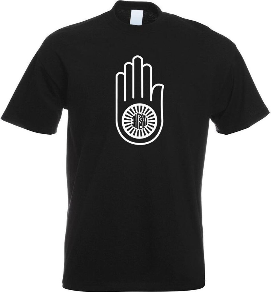 Kiwistar - T-Shirt - schwarz - Jain Hand Ahimsa Motiv Bedruckt Funshirt Design Print - mit Motiv Bedruckt - Funshirt Design - Sport - Freizeit - He...