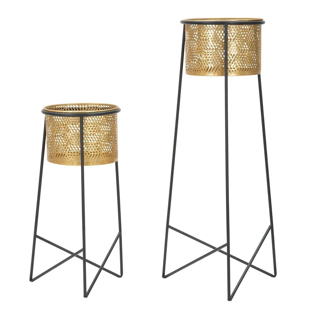 Duo de grands vases design Coppia en métal doré et noir 76 x 37 cm