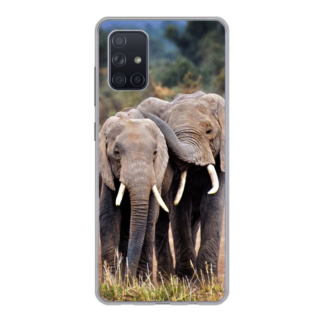 MuchoWow Handyhülle Schutzhülle Hülle für Samsung Galaxy A51 Elefant - Tiere - Bäume - Natur Silikon Softcase Handy Hülle - Schutzabdeckung