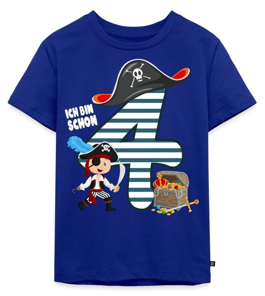 Spreadshirt 4. Geburtstag Schon Ich Bin Vier Pirat Schatz Kinder Premium T-Shirt, 134/140 (8 Jahre), Royalblau