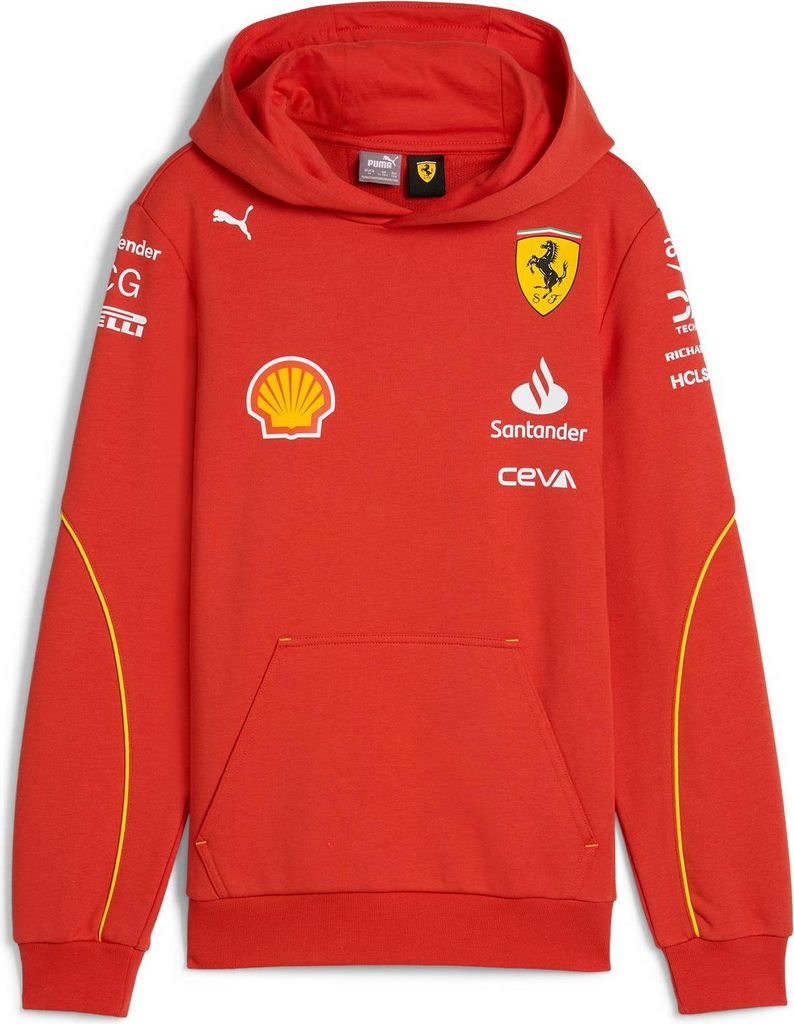 Scuderia Ferrari Team Kapuzenpullover 2024 Herren, Offizieller Fanartikel, Hoodie in Rosso Corsa mit Kapuze & Kängurutasche