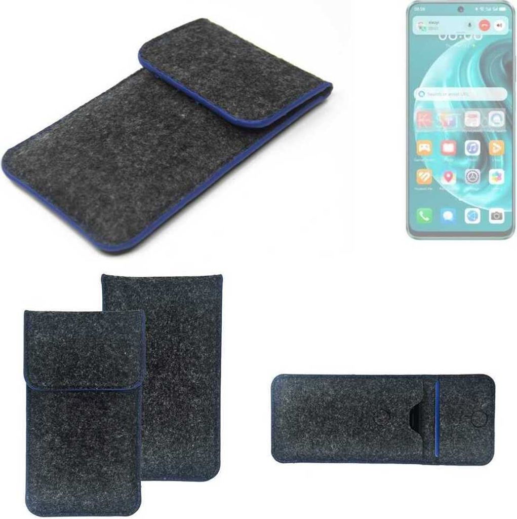 K-S-Trade Handy-Hülle Schutz-Hülle kompatibel mit Huawei Nova 12i Filztasche Pouch Tasche Case Sleeve Filzhülle dunkelgrau, blauer Rand