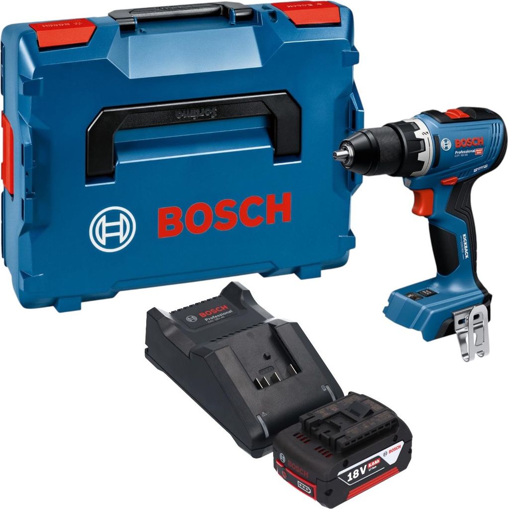 Bosch GSR 18V-65 Professional Akku Bohrschrauber 18 V 63 Nm Brushless + 1x Akku 5,0 Ah + Ladegerät + L-Boxx
