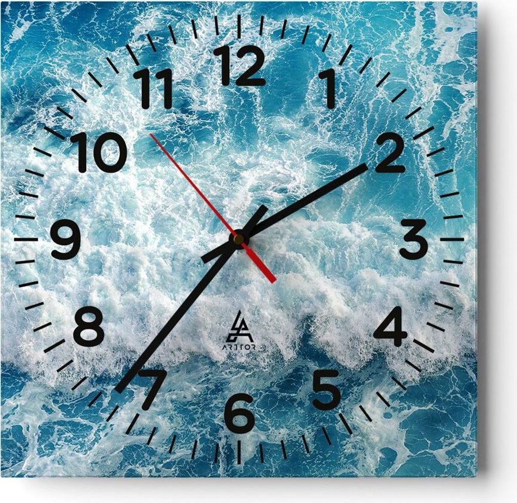 Wanduhr - Quadrat - Glasuhr - Meer Welle Ozean - 30x30cm - Schleichendes Uhrwerk - Lautlos - zum Aufhängen bereit - Dekoration Modern - Wanddekora...