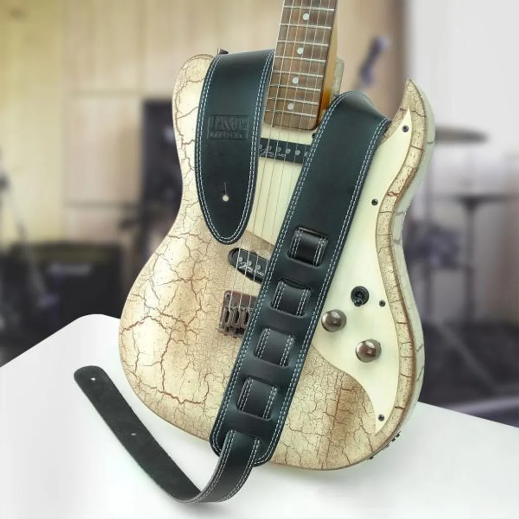 Sangle de guitare cuir véritable avec double couture keepdrum noire - 2