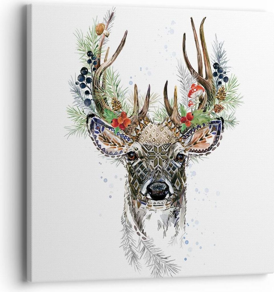 Bild auf Leinwand - Leinwandbild - Einteilig - Surrealismus Hirsch Boho - 40x40cm - Wand Bild - Wanddeko - Wandbilder - Leinwanddruck - Bilder - Wa...