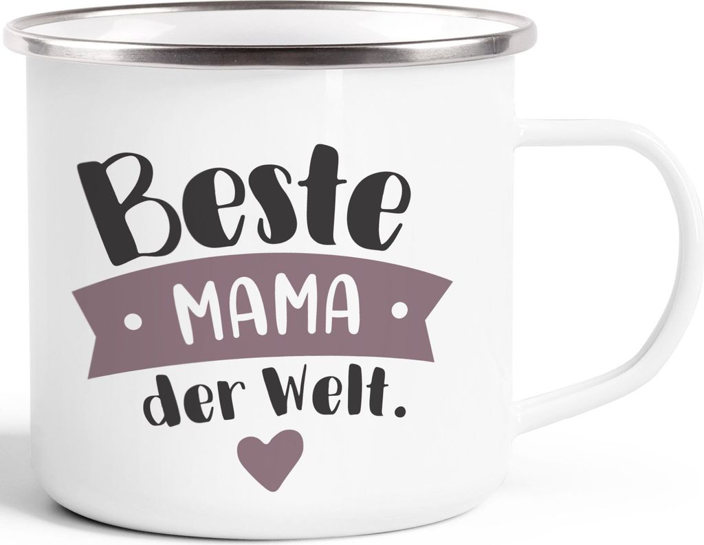 Emaille Tasse Becher Beste/r Mama/Papa Geschenk Mama Papa Geburtstag Weihnachten Danke sagen Kaffeetasse Moonworks Beste Mama Flieder weiß-metal...