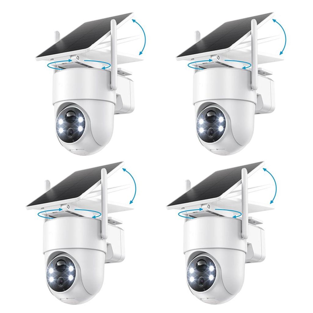 4 Stück 2K Überwachungskamera Aussen Solar 360° PTZ Kamera Überwachung Aussen Aussenkamera WLAN kabellos akku PIR Bewegungsmelder Farb-Nachtsicht