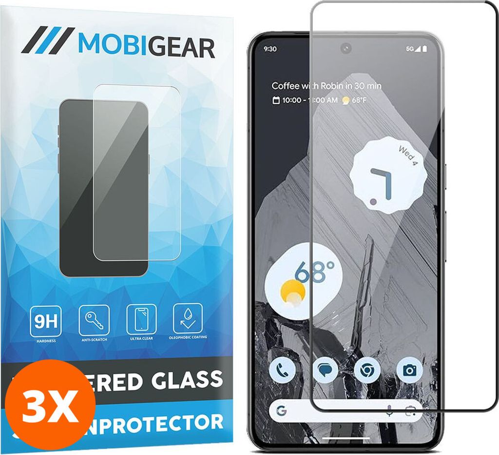 Mobigear Premium 9.98 Google Pixel 8 Pro Panzerglas Gehärtetes Glas Displayschutz - Hüllenfreundlich - Schwarz (3er Pack)
