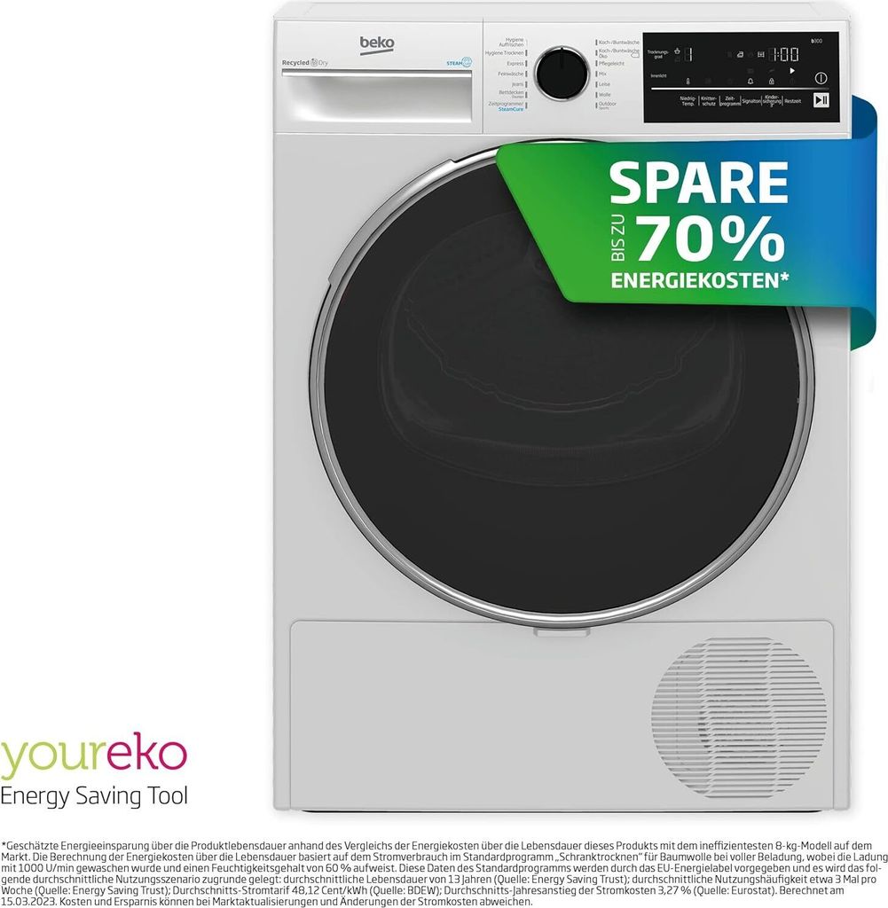 Beko B3T42240S 8kg Wärmepumpentrockner EcoGentle AquaWave Produktbild 6
