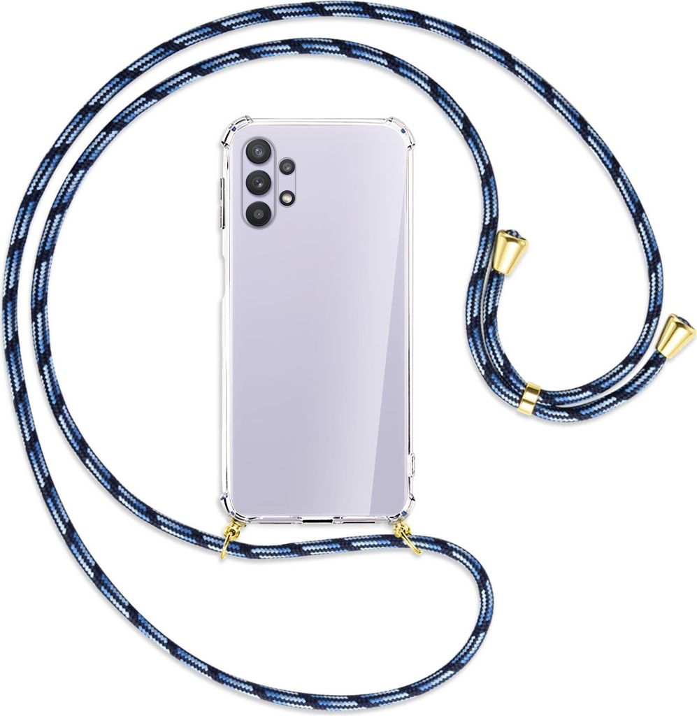 Handykette Backcover-Schutzhülle mit Band (Metall goldfarben) für Samsung Galaxy A32 5G - Blautöne