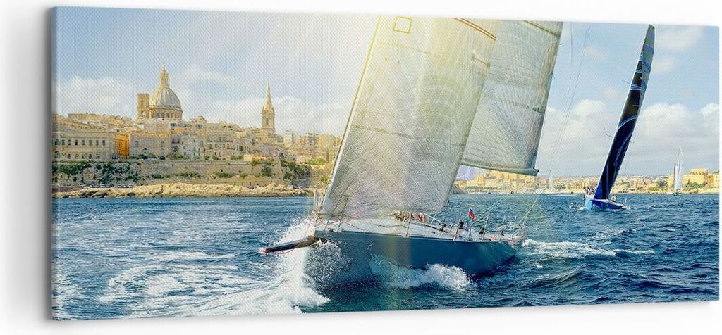 Bild auf Leinwand - Leinwandbild - Yacht Meer Welle - 120x50cm - Wand Bild - Wanddeko - Wandbilder - Leinwanddruck - Bilder - Kunstdruck - Wanddeko...