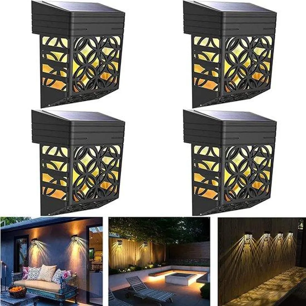 Éclairage solaire de jardin pour terrasse et mur - Lot de 4 blanc chaud